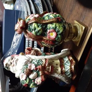 Vintage Fitz And Floyd - Christmas Wreath Green - Salt And Pepper Shaker Set